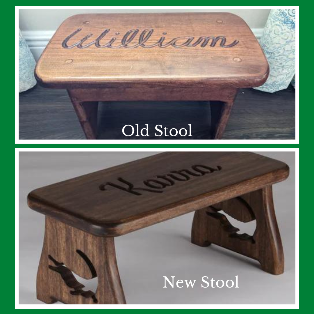 Old and new customer puzzle stools side by side