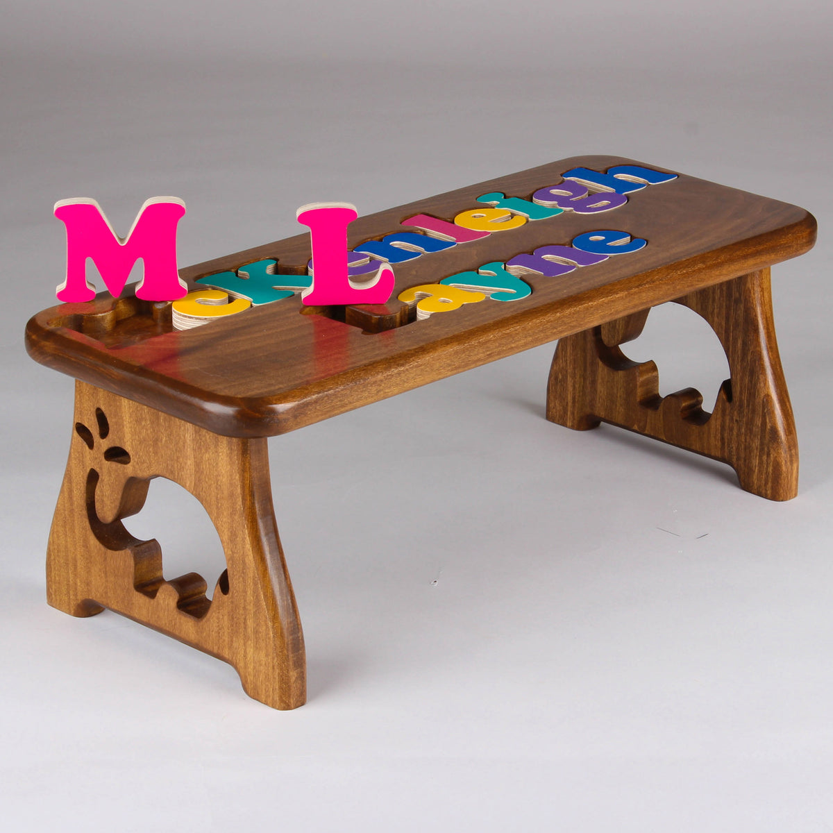 Two-Name Puzzle Stool - Stained Finish (4 Options)